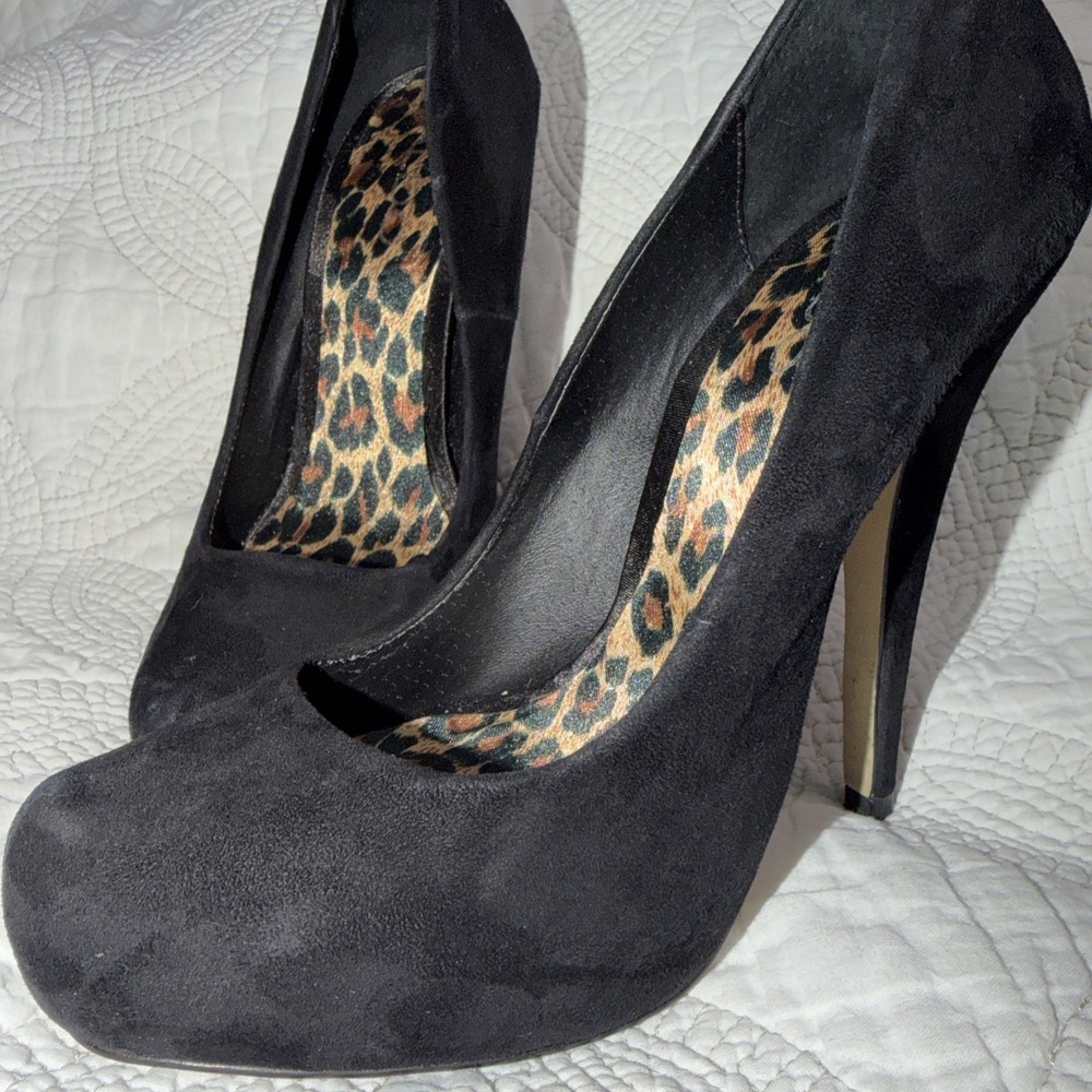 Aldo Epperley Black Suede Women High Heels Size 36 EU/5.5-6 US Leopard Interior